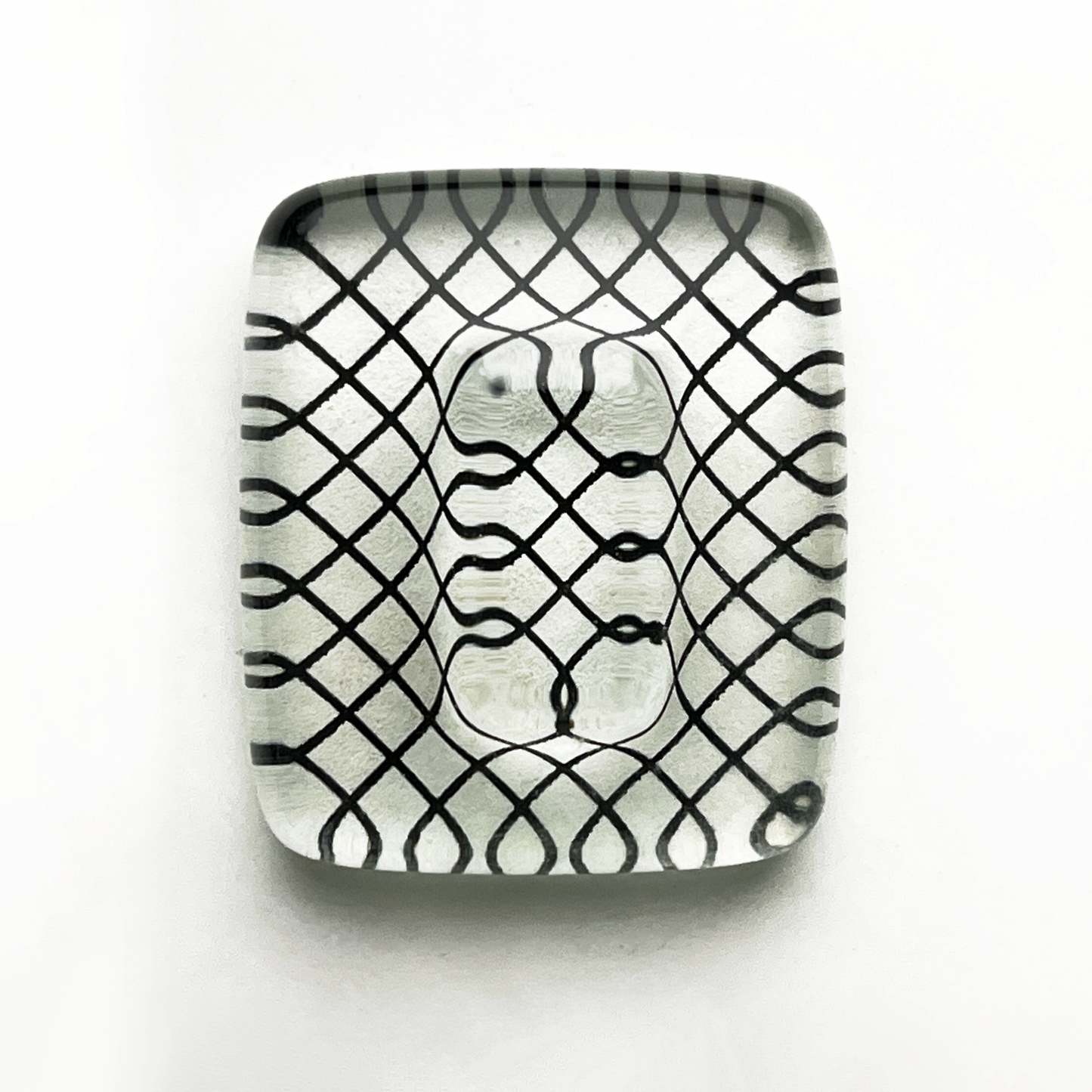 Large Lattice Rectangle Optically Kinetic Glass Brooch